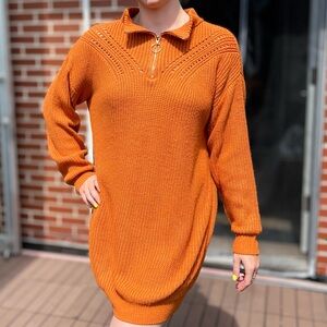 Liquorish Relaxed Sweater Dress Orange Zip On Top Cable Knit Size 4